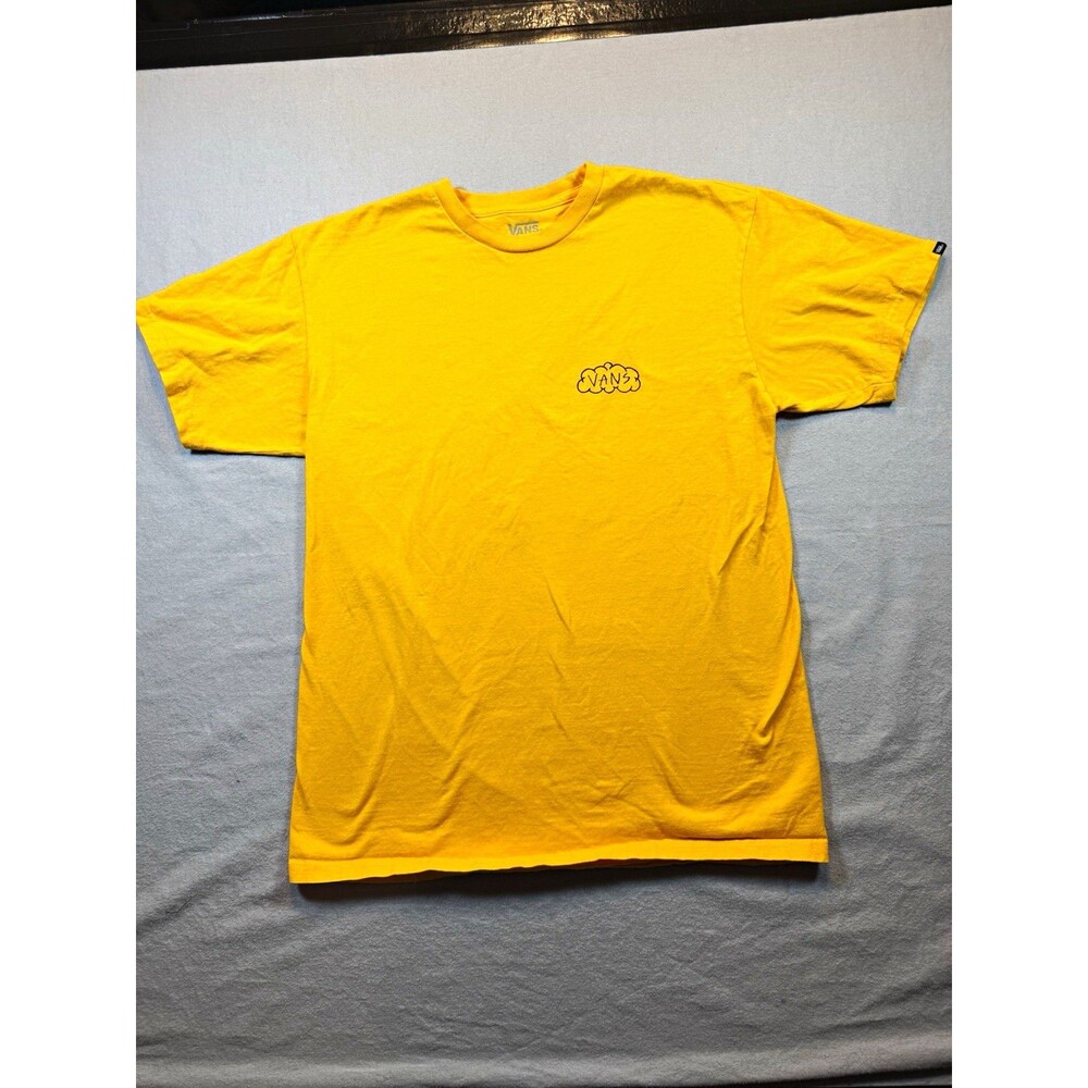 Vans Men’s Yellow Graphic Print Crew Neck T-Shirt Short Sleeve Double-Sided M